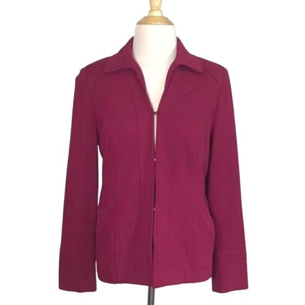CHICO'S Women Size 0 US Small Dark Red Fitted Ponte Knit Blazer Corpgore Office